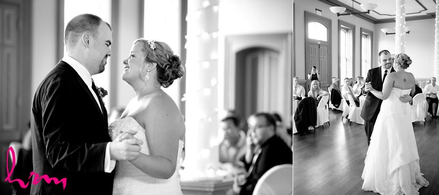 Black and white photo of first dance CASO Railway Station St. Thomas ON Wedding Photography