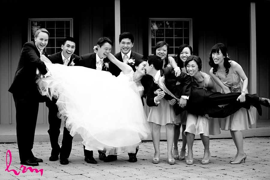 Bridal party holding bride and groom in Unionville Toronto ON Wedding Photography