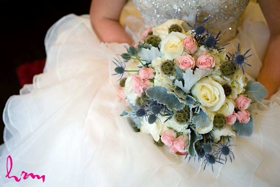 Ivory pink green and blue wedding bridal bouquet