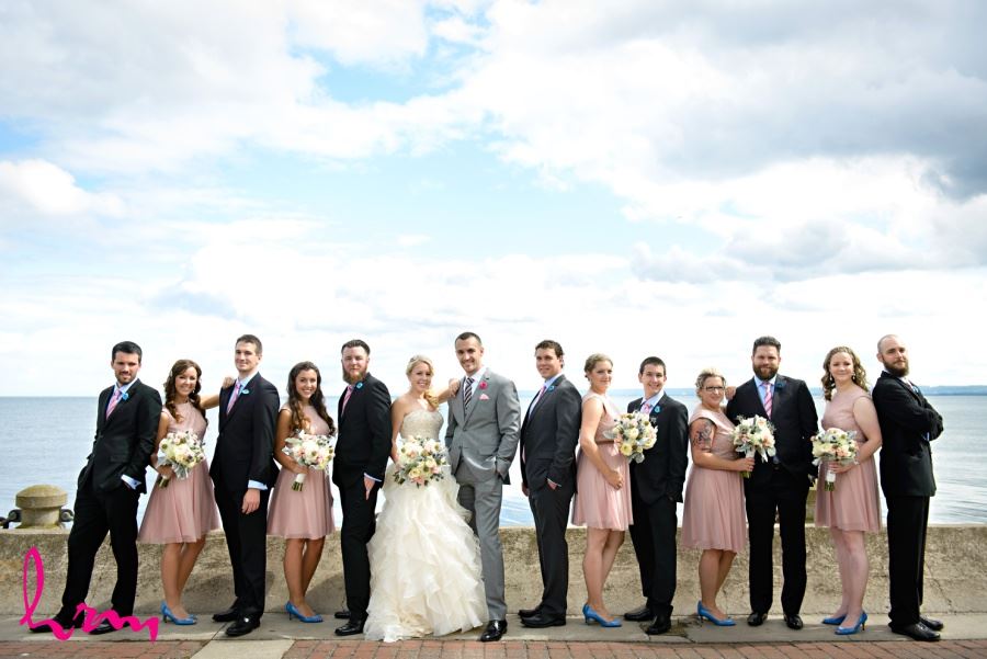 Wedding party in front of Burlington Ontario waterfront