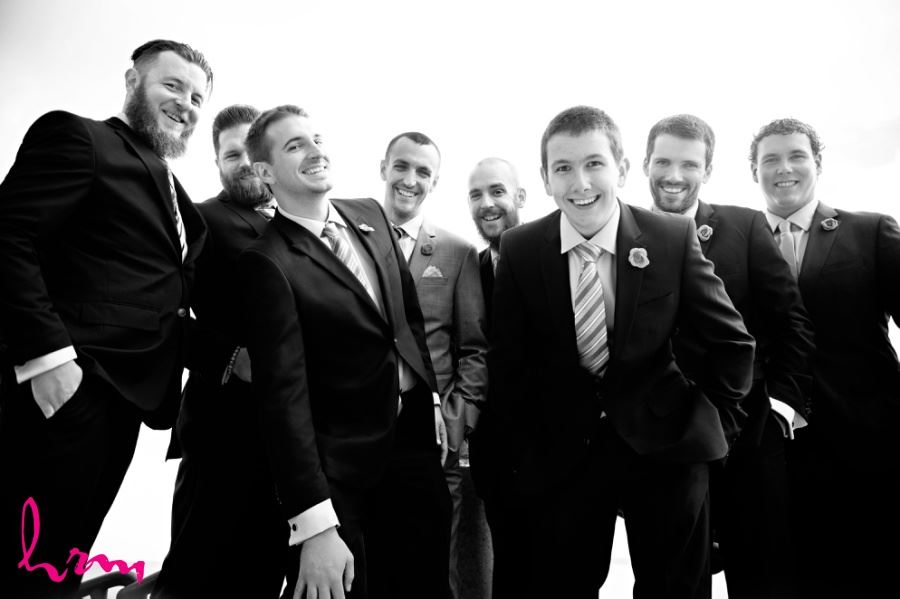 Groomsmen on wedding day - black and white image