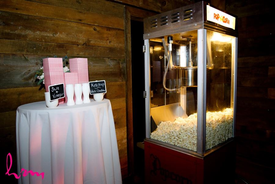 Wedding reception late night snack idea popcorn machine