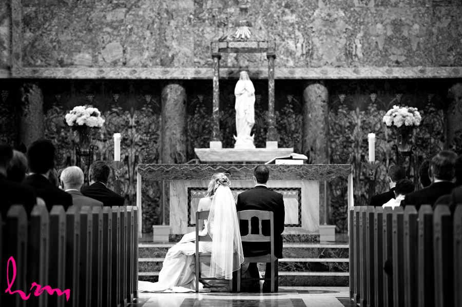 Bride and groom at the Windermere Chapel in London Ontario in Black and White