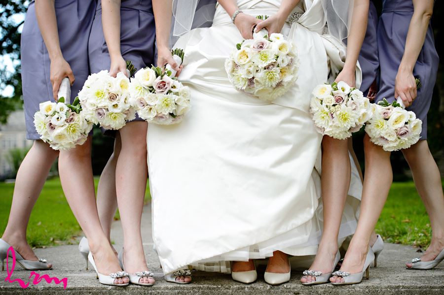 Close up of bride and bridal party bouquet and shoes in London Ontario