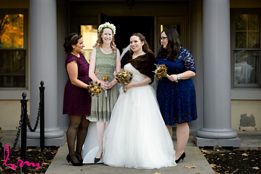 Grace and bridesmaids outside after wedding Windermere Manor London ON Wedding Photography