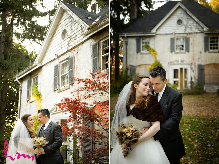 Matt and Grace outside abandonded house London ON Wedding HRM Photography