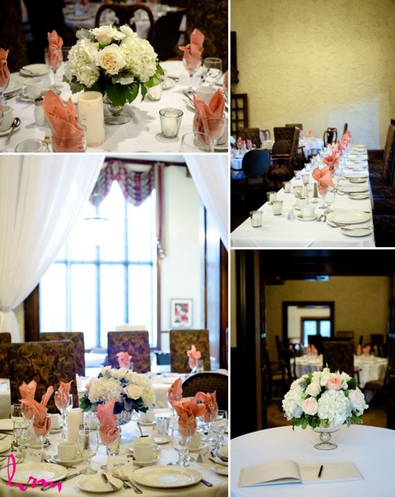 Coral peach and ivory reception decor at windermere manor london ontario